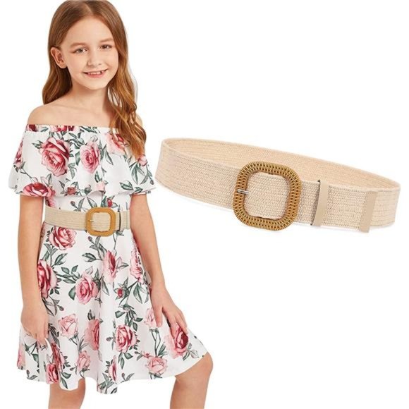 Girls Straw Belt Woven Elastic Stretch Waist Wide Belt Boho Beach Dress Belts main image 4